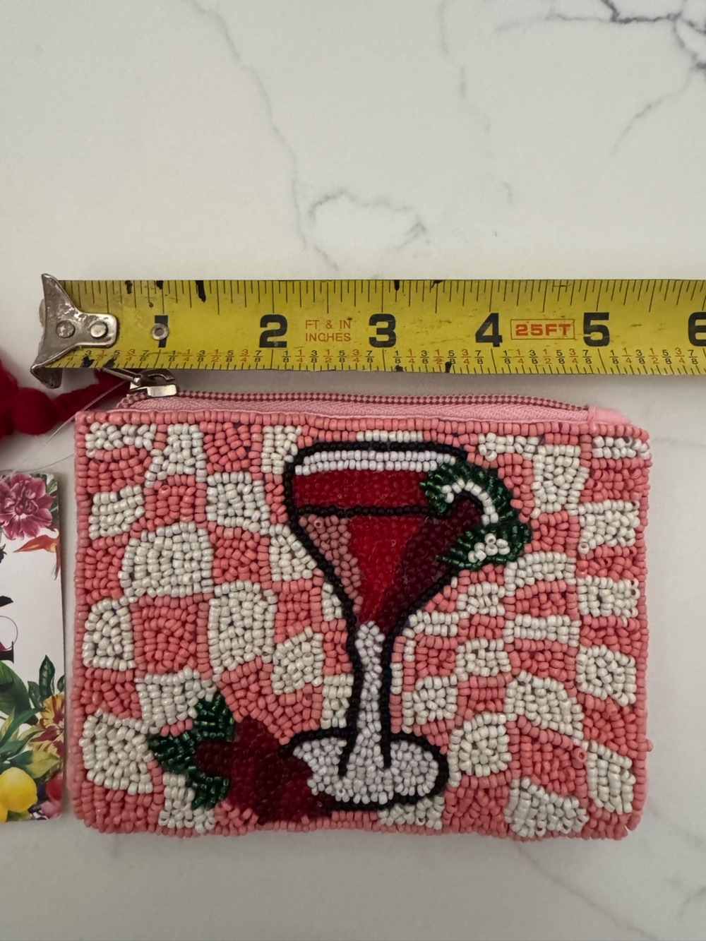 Beaded Pink Cocktail Coin Pouch with Tassel Zipper - Picture 5 of 7